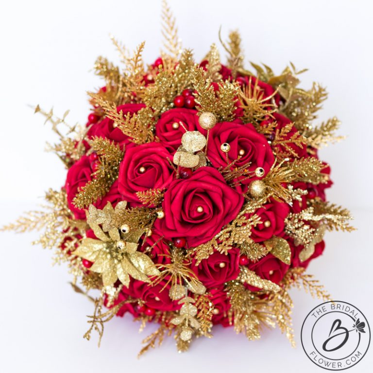 Red and gold glitter winter wedding bouquet – The Bridal Flower – silk and  real touch wedding bouquets