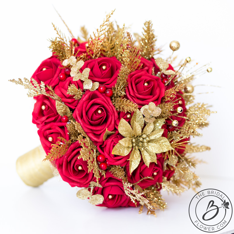 Red and gold glitter winter wedding bouquet – The Bridal Flower – silk and  real touch wedding bouquets